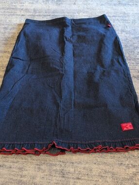 Hot Kiss Denim-Style Navy Skirt with Red Trim